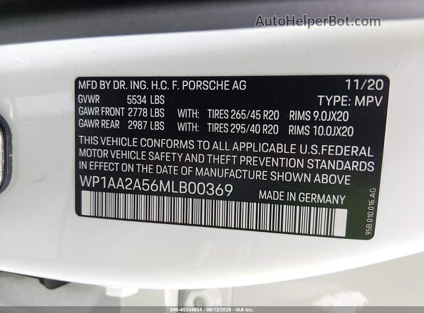 WP1AA2A56MLB00369 2021 PORSCHE MACAN Белый Вид подкапотного пространства
