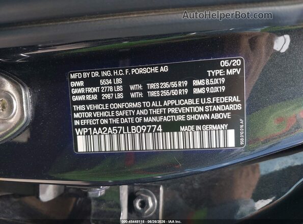 WP1AA2A57LLB09774 2020 PORSCHE MACAN Gray Engine compartment view