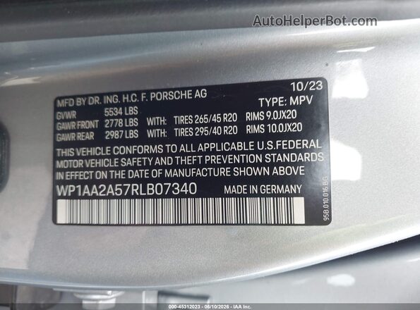 WP1AA2A57RLB07340 2024 PORSCHE MACAN Серебряный Вид подкапотного пространства