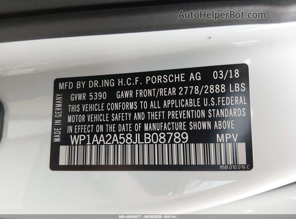 WP1AA2A58JLB08789 2018 PORSCHE MACAN White Engine compartment view
