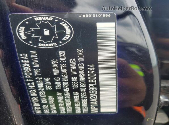 WP1AA2A58PLB00944 2023 PORSCHE MACAN Black Widok naklejki z numerem VIN