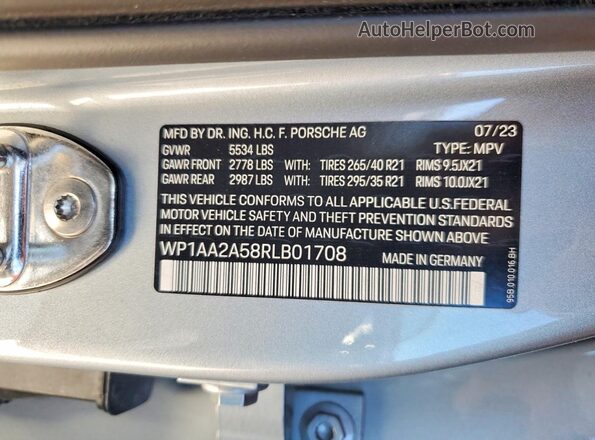 WP1AA2A58RLB01708 2024 PORSCHE MACAN Silver VIN կոդի պիտակի տեսք