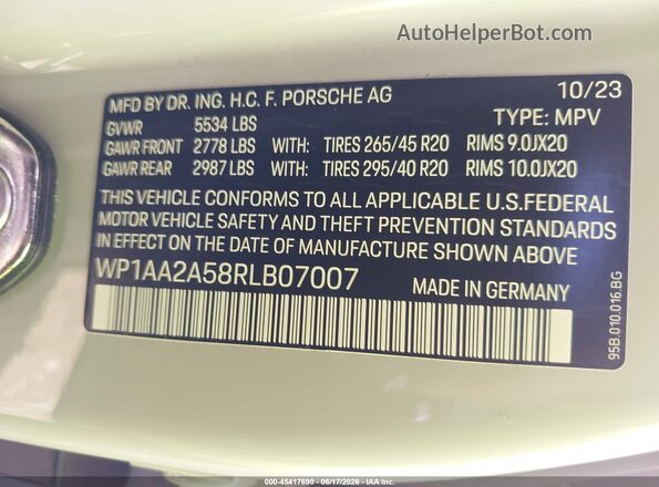 WP1AA2A58RLB07007 2024 PORSCHE MACAN Серый Вид подкапотного пространства
