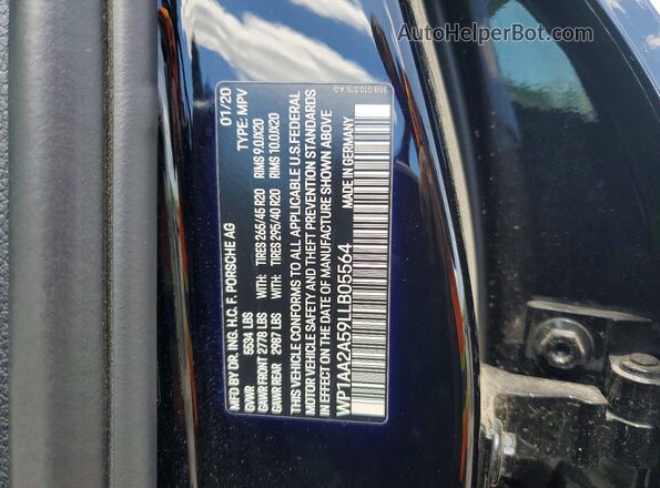 WP1AA2A59LLB05564 2020 PORSCHE MACAN Black Widok naklejki z numerem VIN