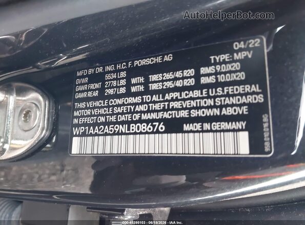 WP1AA2A59NLB08676 2022 PORSCHE MACAN Gray Widok komory silnika