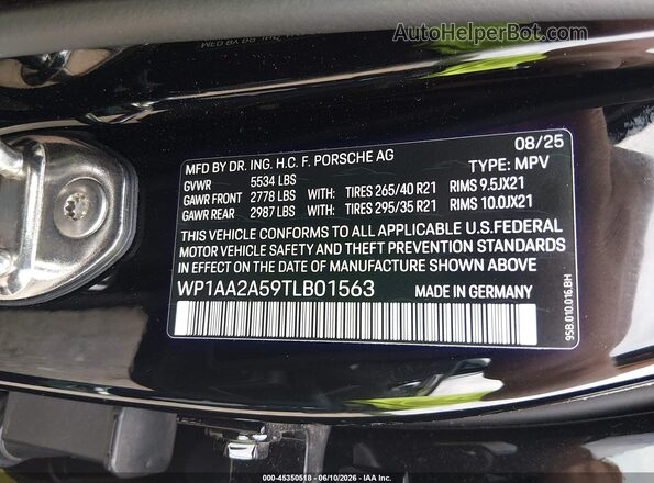 WP1AA2A59TLB01563 2026 PORSCHE MACAN Black Vista del compartimento del motor