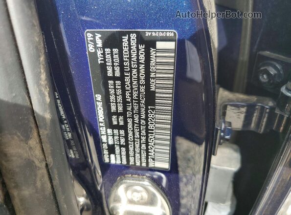 WP1AA2A5XLLB02821 2020 PORSCHE MACAN Blue VIN կոդի պիտակի տեսք