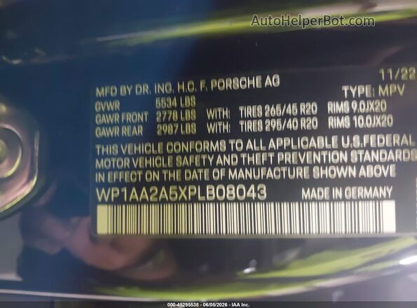 WP1AA2A5XPLB08043 2023 PORSCHE MACAN Black Engine compartment view