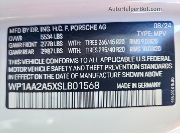 WP1AA2A5XSLB01568 2025 PORSCHE MACAN Белый Панорамный вид салона 360°