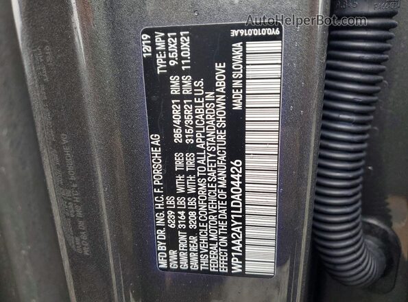 WP1AA2AY1LDA04426 2020 PORSCHE CAYENNE Gray Vista de la etiqueta del VIN