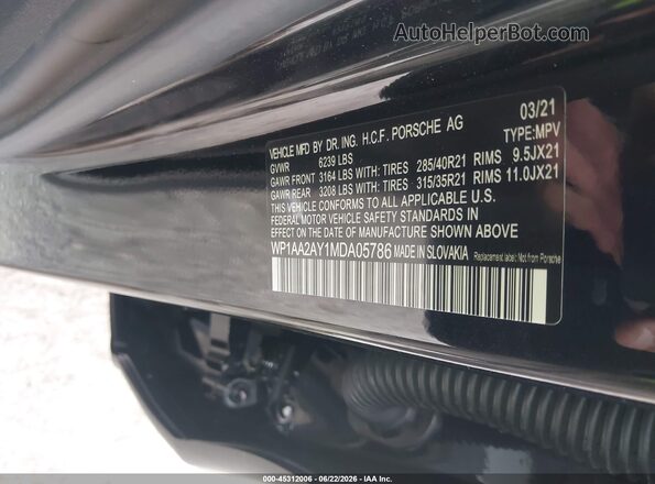 WP1AA2AY1MDA05786 2021 PORSCHE CAYENNE Black Widok komory silnika