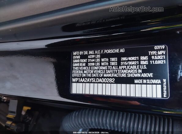 WP1AA2AY5LDA00282 2020 PORSCHE CAYENNE Black Շարժիչի բաժամունքի տեսք