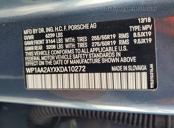 WP1AA2AYXKDA10272 2019 PORSCHE CAYENNE Blue 