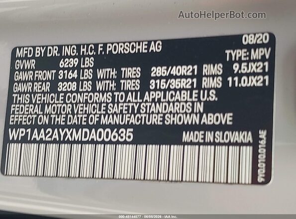 WP1AA2AYXMDA00635 2021 PORSCHE CAYENNE Серый Вид подкапотного пространства