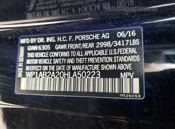 WP1AB2A20HLA50223 2017 PORSCHE CAYENNE Black Widok naklejki z numerem VIN