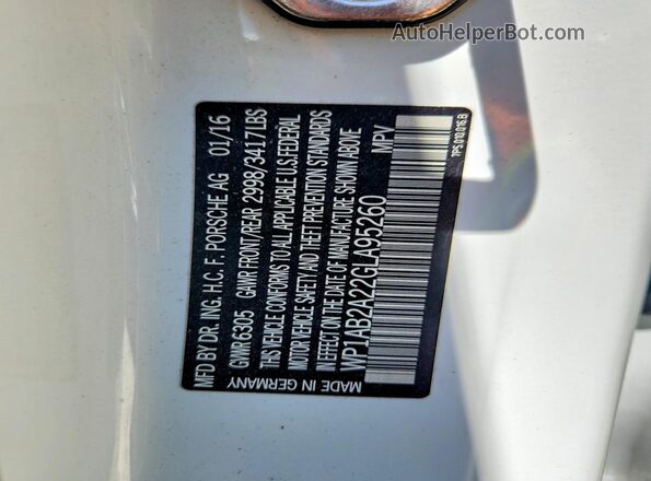 WP1AB2A22GLA95260 2016 PORSCHE CAYENNE White 