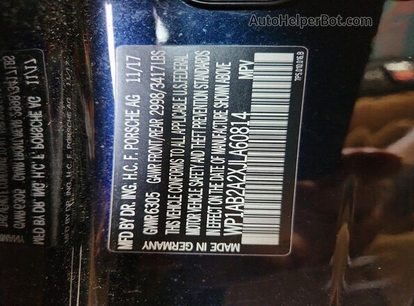 WP1AB2A2XJLA60814 2018 PORSCHE CAYENNE Blue VIN sticker view