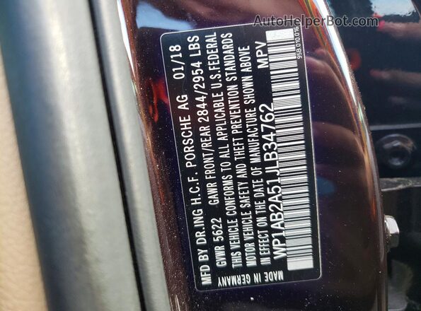 WP1AB2A51JLB34762 2018 PORSCHE MACAN Бордовый Вид наклейки с VIN-кодом