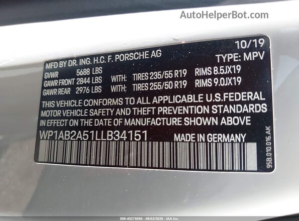 WP1AB2A51LLB34151 2020 PORSCHE MACAN Gray Շարժիչի բաժամունքի տեսք
