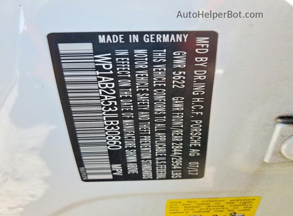 WP1AB2A53JLB30860 2018 PORSCHE MACAN White Սալոնի 360 աստիճան տեսք