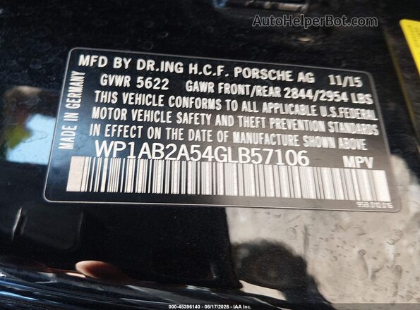 WP1AB2A54GLB57106 2016 PORSCHE MACAN Черный 