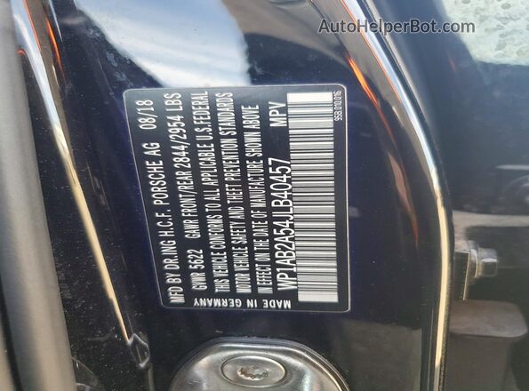 WP1AB2A54JLB40457 2018 PORSCHE MACAN Black Widok naklejki z numerem VIN