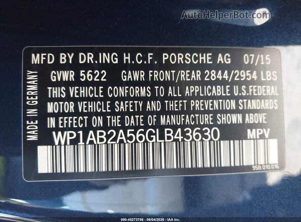 WP1AB2A56GLB43630 2016 PORSCHE MACAN Blue Շարժիչի բաժամունքի տեսք