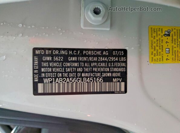 WP1AB2A56GLB45166 2016 PORSCHE MACAN White Вид наклейки з VIN-кодом
