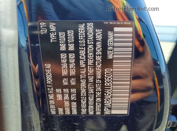 WP1AB2A56LLB35070 2020 PORSCHE MACAN Blue 