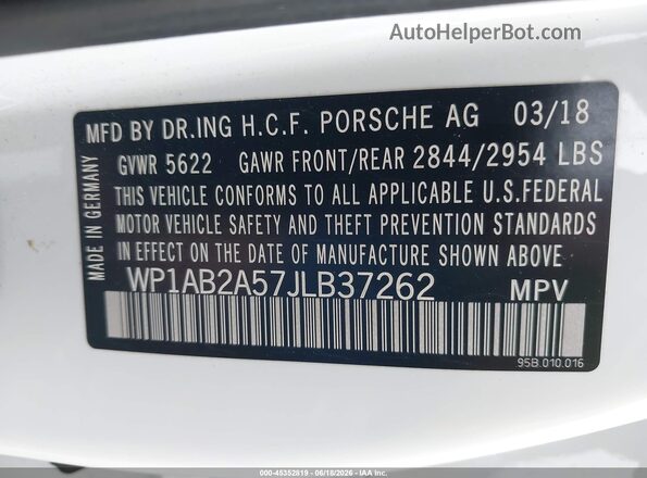 WP1AB2A57JLB37262 2018 PORSCHE MACAN White Engine compartment view