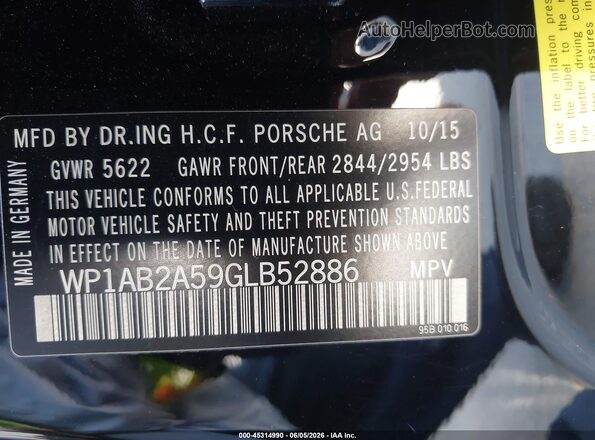 WP1AB2A59GLB52886 2016 PORSCHE MACAN Black Engine compartment view