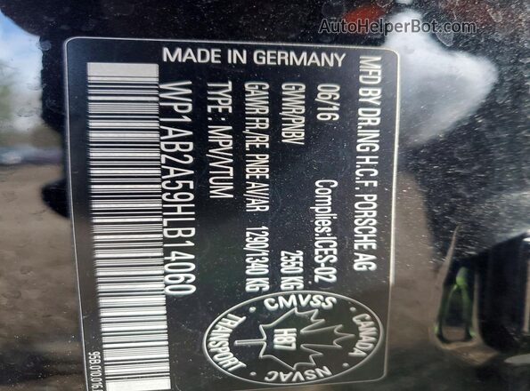 WP1AB2A59HLB14060 2017 PORSCHE MACAN Black Vista de la etiqueta del VIN