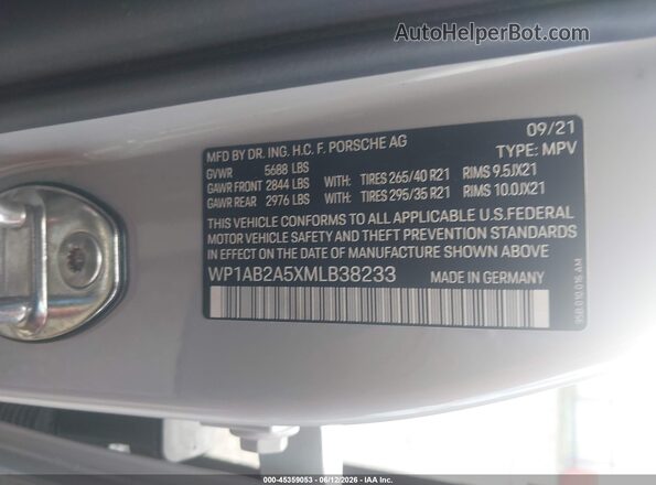 WP1AB2A5XMLB38233 2021 PORSCHE MACAN Gray Widok komory silnika