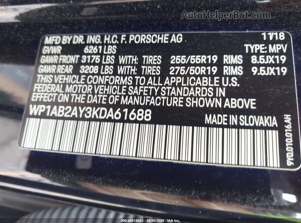 WP1AB2AY3KDA61688 2019 PORSCHE CAYENNE Черный Вид подкапотного пространства