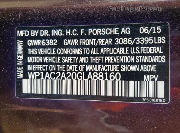 WP1AC2A20GLA88160 2016 PORSCHE CAYENNE Purple Սալոնի 360 աստիճան տեսք