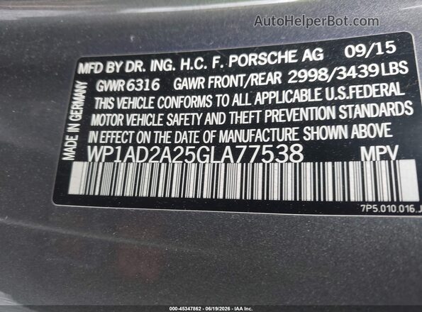WP1AD2A25GLA77538 2016 PORSCHE CAYENNE Gray Շարժիչի բաժամունքի տեսք