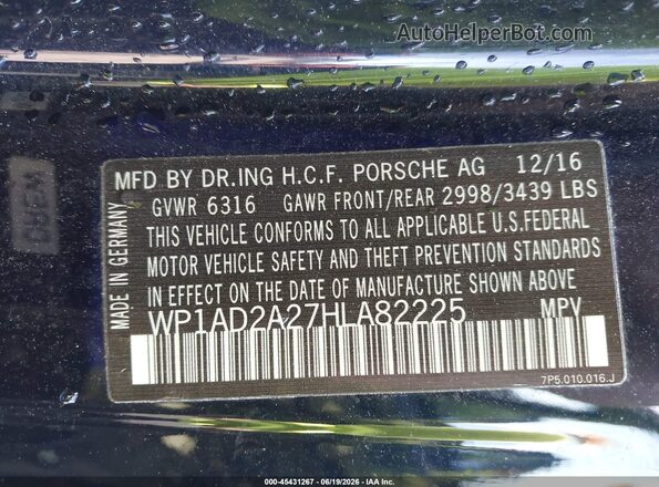 WP1AD2A27HLA82225 2017 PORSCHE CAYENNE Black Vista del compartimento del motor
