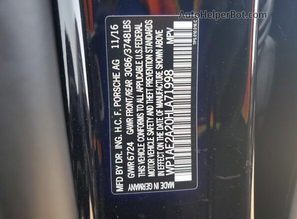 WP1AE2A20HLA71998 2017 PORSCHE CAYENNE Черный Вид наклейки с VIN-кодом
