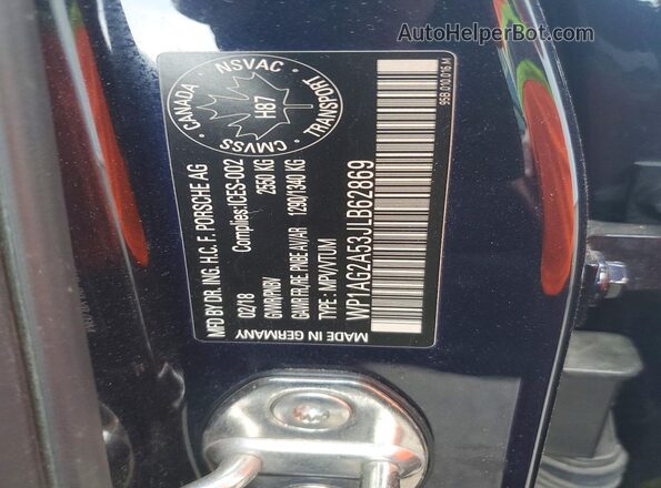WP1AG2A53JLB62869 2018 PORSCHE MACAN Blue Widok naklejki z numerem VIN
