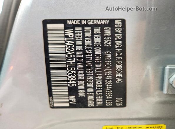 WP1AG2A57HLB53845 2017 PORSCHE MACAN Silver 