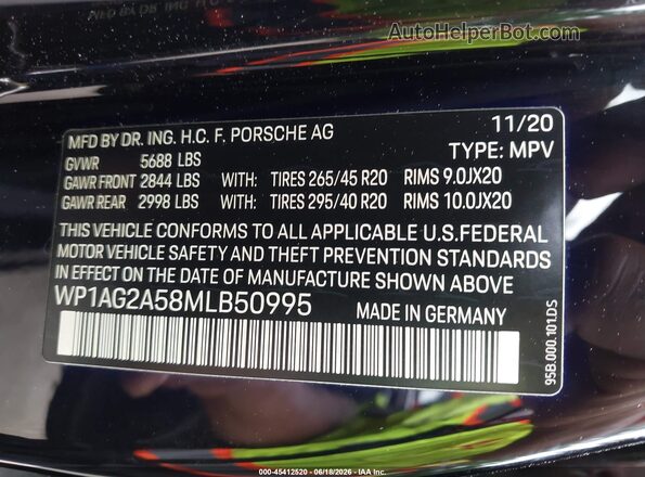 WP1AG2A58MLB50995 2021 PORSCHE MACAN Black Vista del compartimento del motor