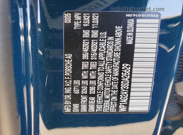 WP1AG2AY3SDA25629 2025 PORSCHE CAYENNE Blue Vista de la etiqueta del VIN