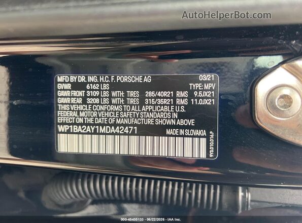 WP1BA2AY1MDA42471 2021 PORSCHE CAYENNE Dark Blue Շարժիչի բաժամունքի տեսք