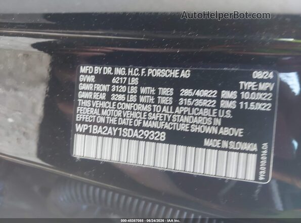 WP1BA2AY1SDA29328 2025 PORSCHE CAYENNE Black Vista del compartimento del motor