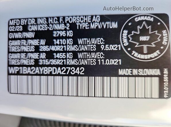 WP1BA2AY8PDA27342 2023 PORSCHE CAYENNE White Սալոնի 360 աստիճան տեսք