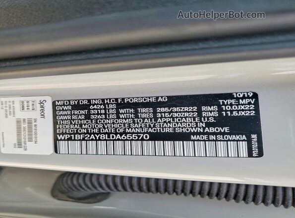 WP1BF2AY8LDA65570 2020 PORSCHE CAYENNE Gray VIN կոդի պիտակի տեսք
