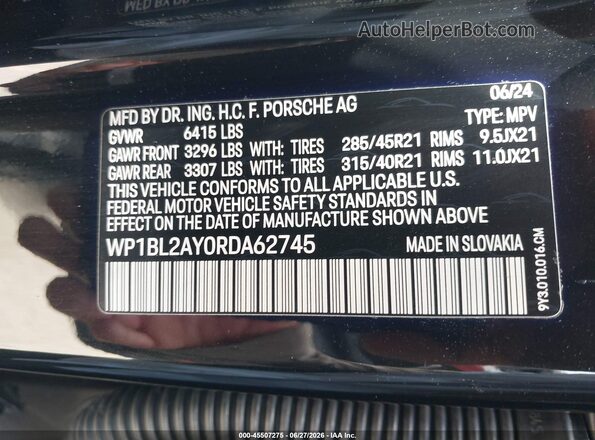 WP1BL2AY0RDA62745 2024 PORSCHE CAYENNE Black Շարժիչի բաժամունքի տեսք