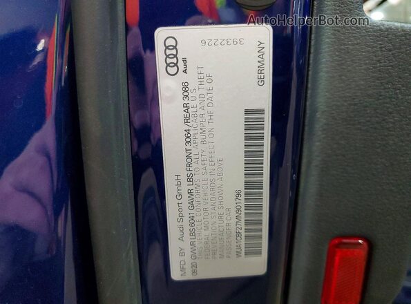 WUA1CBF27MN901796 2021 AUDI RS6 Blue VIN sticker view