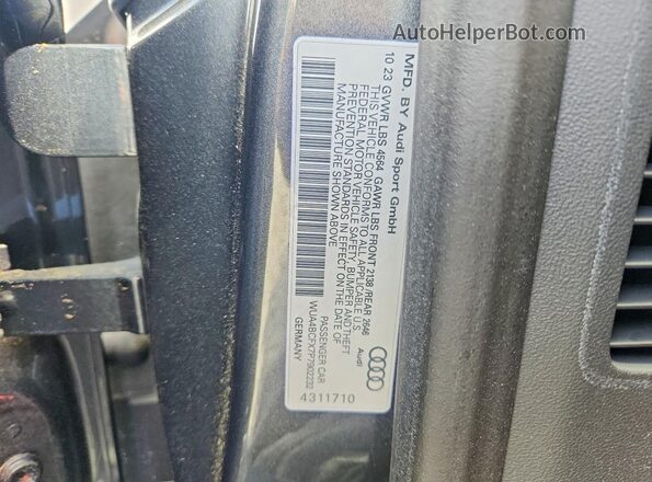 WUA4BCFX7P7902232 2023 AUDI R8 Charcoal Widok naklejki z numerem VIN