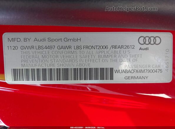 WUABACFX4M7900475 2021 AUDI R8 Black Vista del compartimento del motor